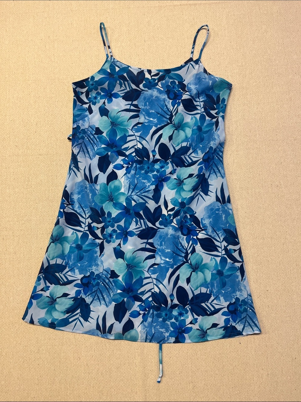 La Belle Blue Floral Y2K Tie Back Slip Dress USA Size 7 S/M